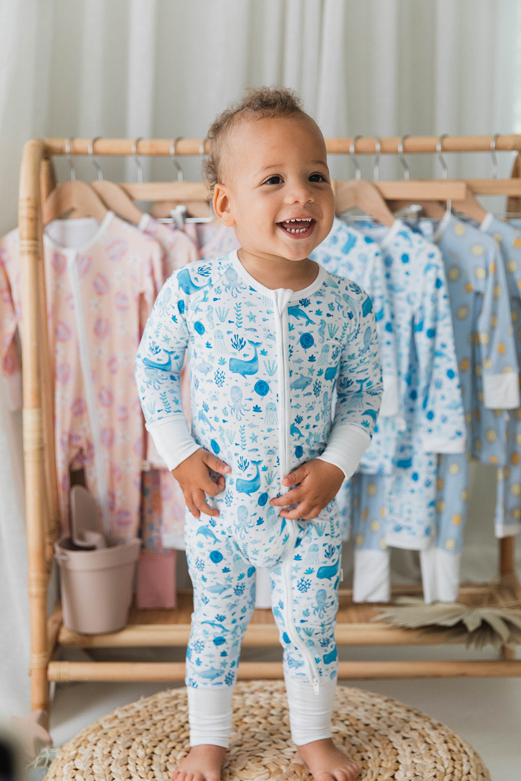 Zippered Romper in Under the Sea - Blue