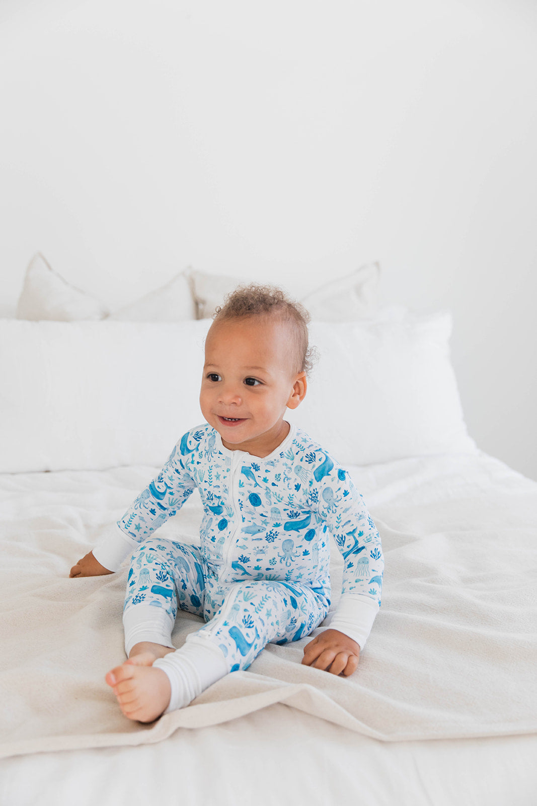 Zippered Romper in Under the Sea - Blue