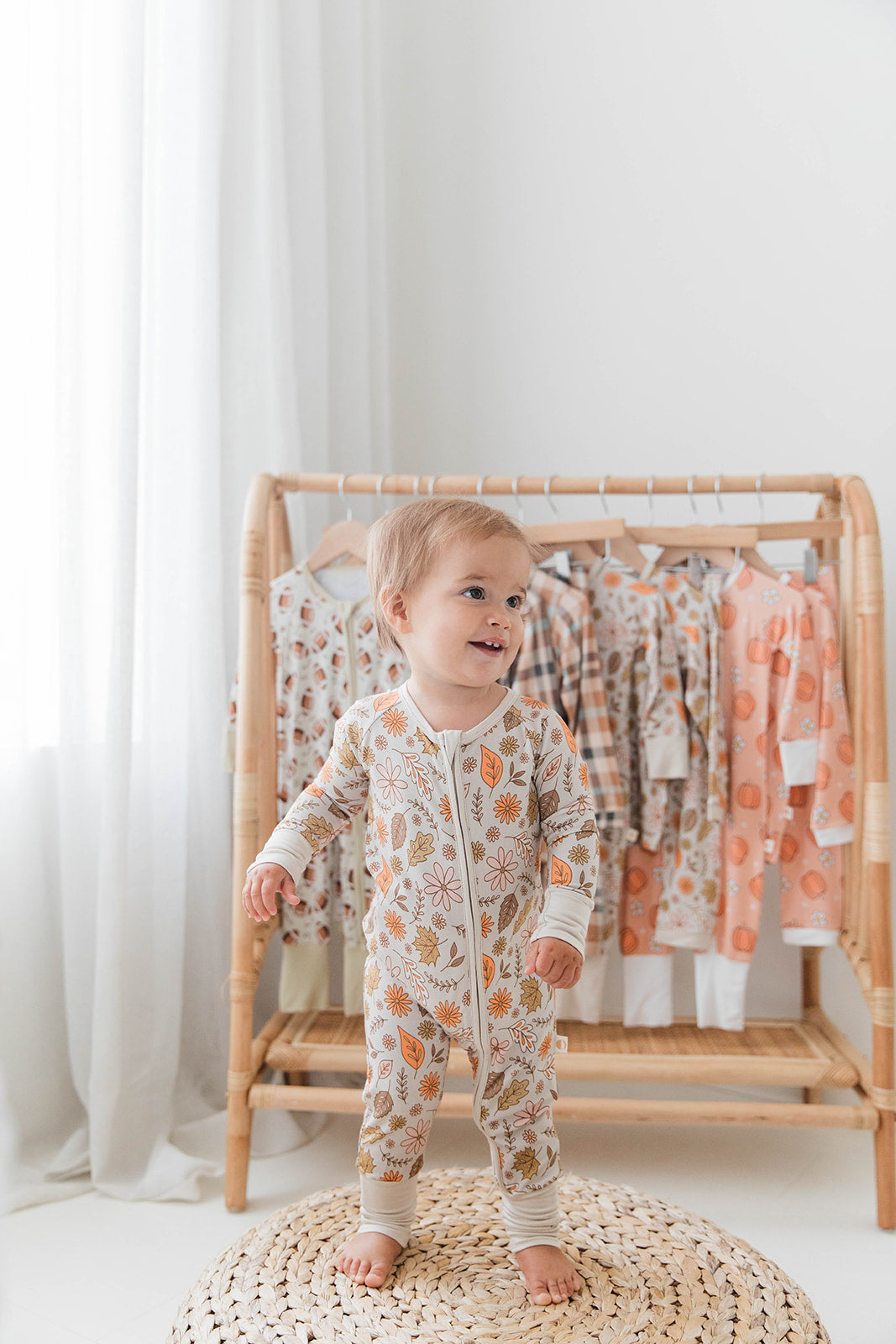 Zippered Romper in Fall Leaves