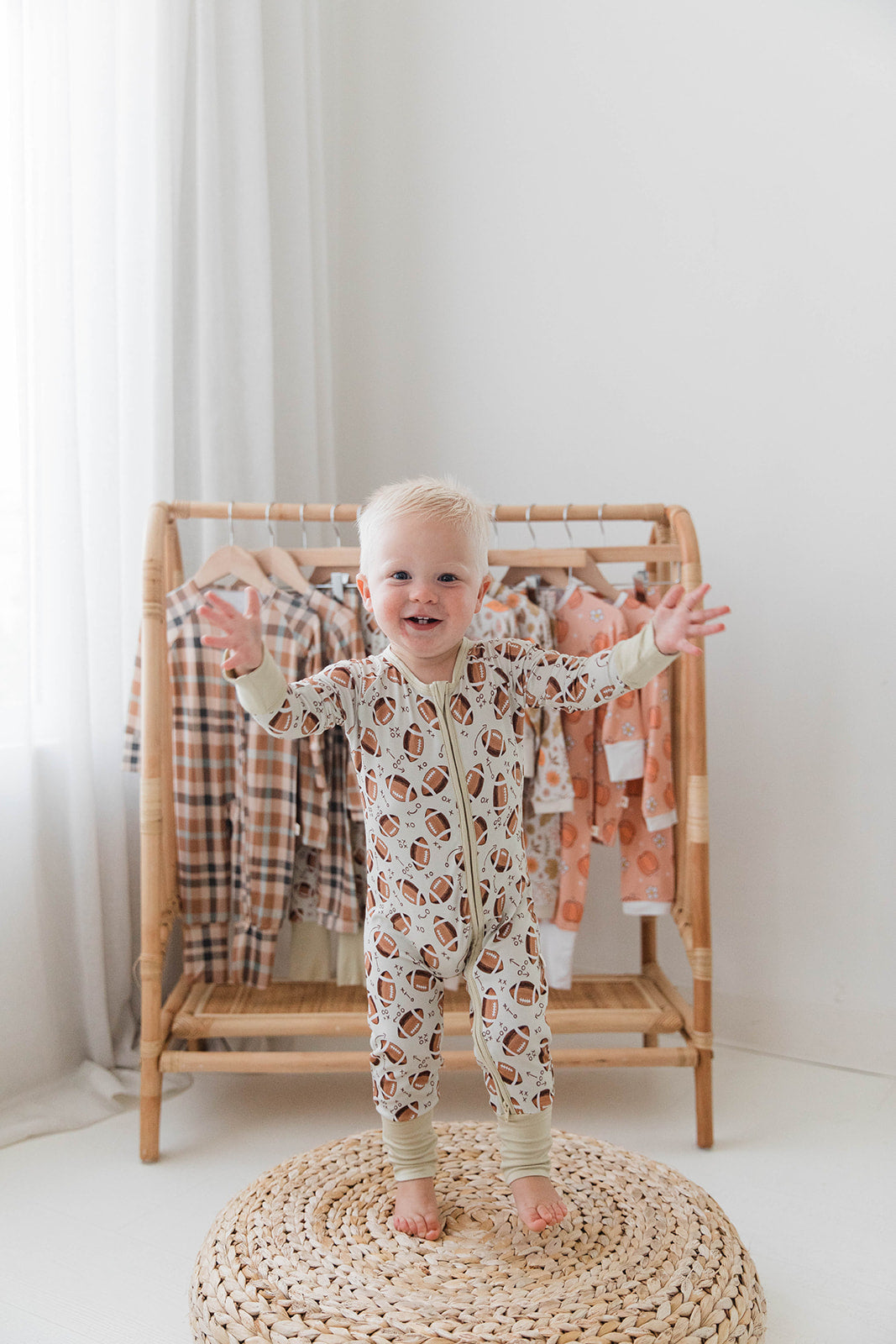 Zippered Romper in Football