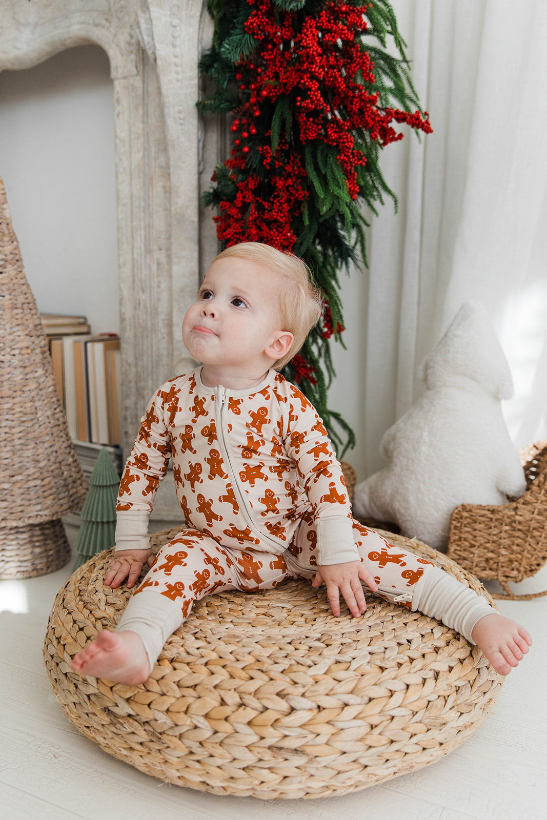 Zippered Romper in Gingerbread Man