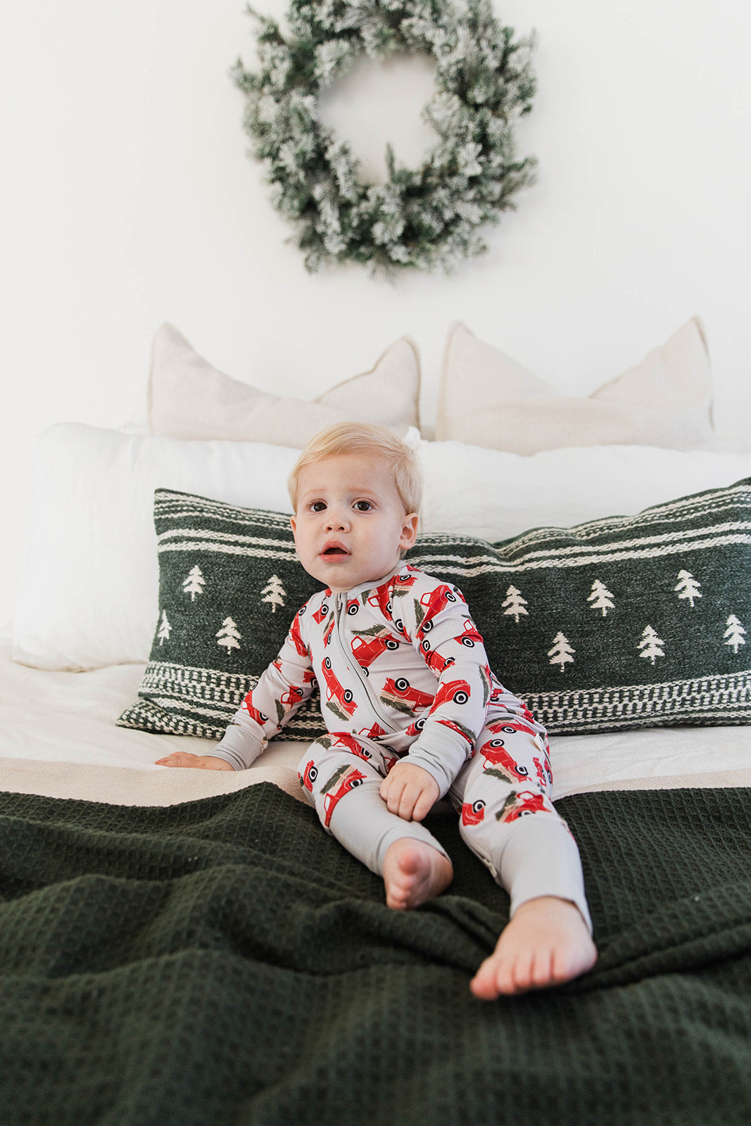 Zippered Romper in Christmas Tree Farm