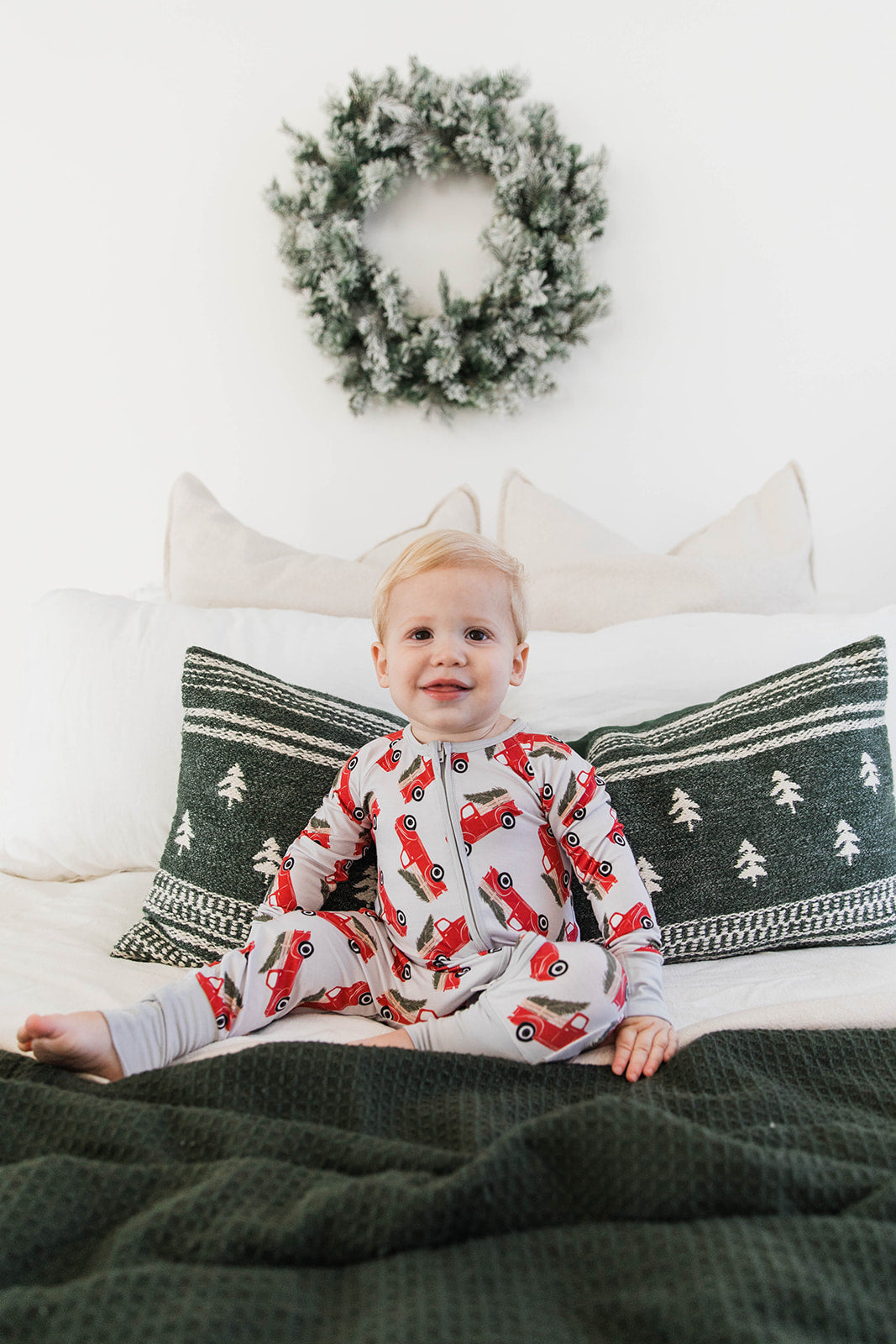 Zippered Romper in Christmas Tree Farm