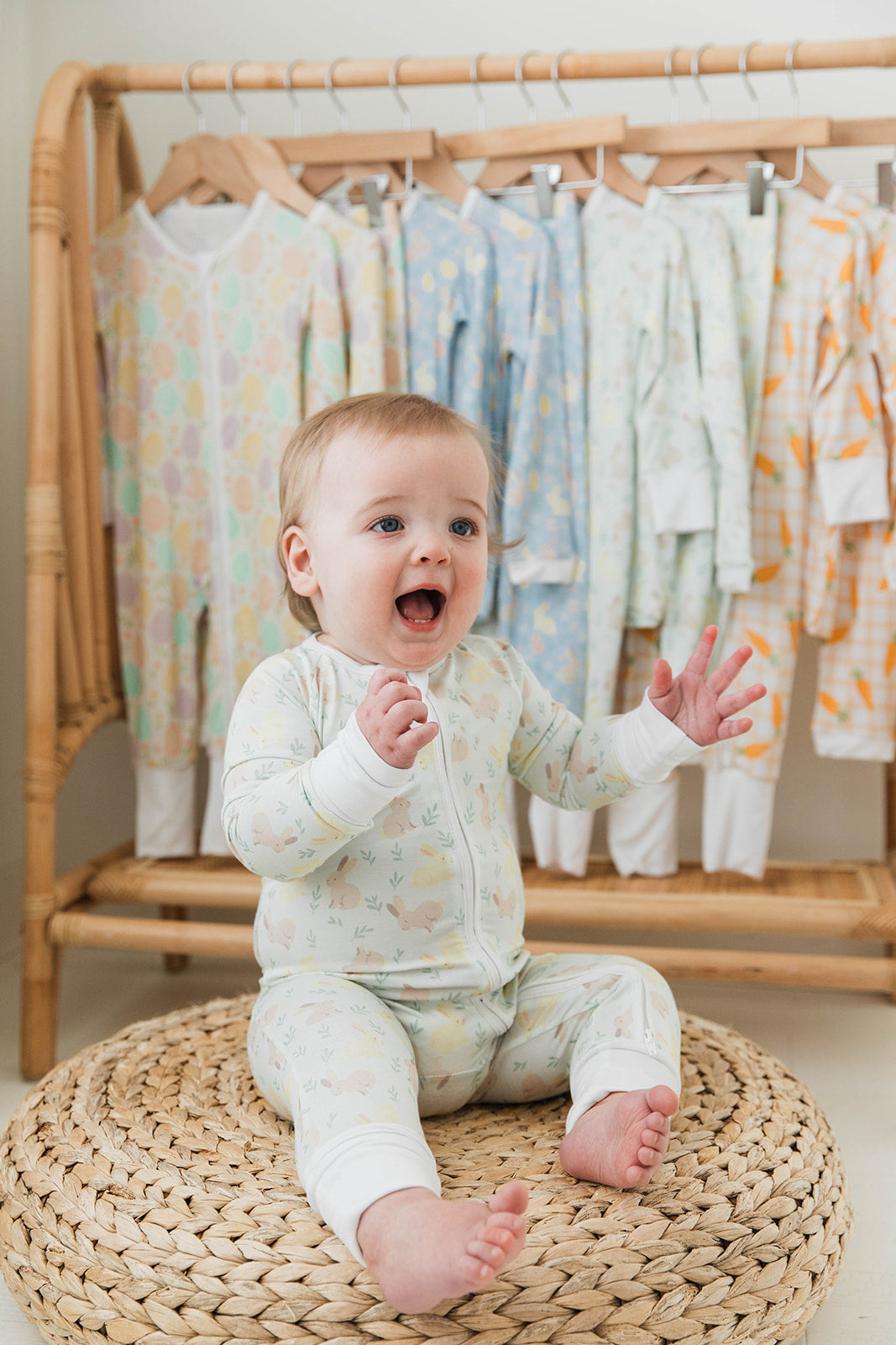 Zippered Romper in Sage Bunny Trail