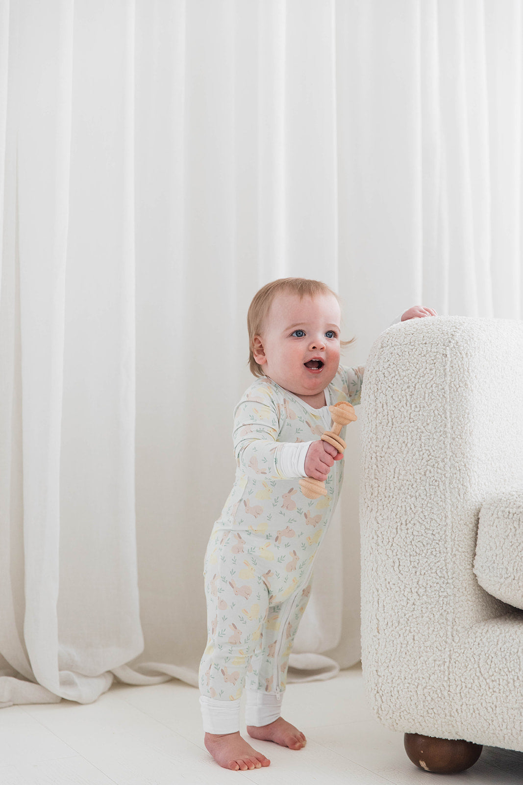 Zippered Romper in Sage Bunny Trail