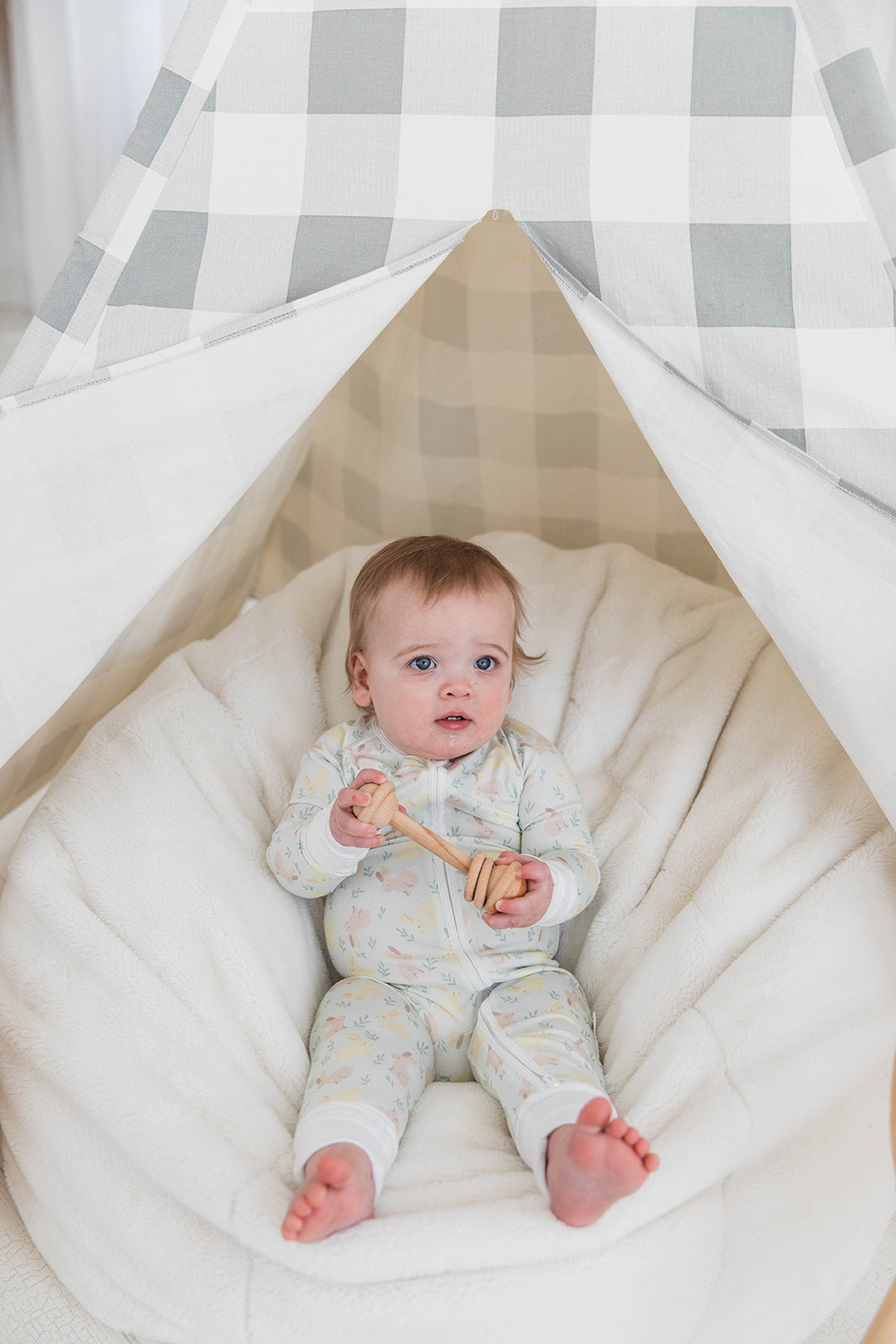 Zippered Romper in Sage Bunny Trail