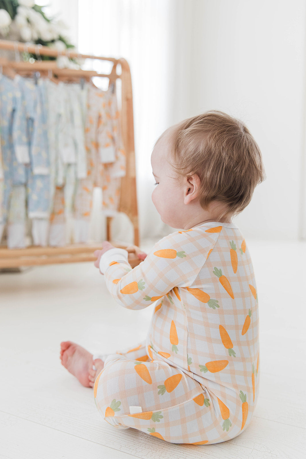 Zippered Romper in Carrot Patch Plaid