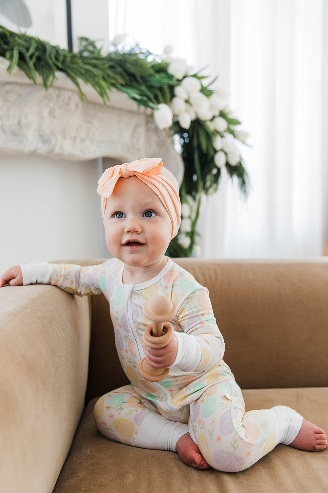 Zippered Romper in Pastel Egg Meadow