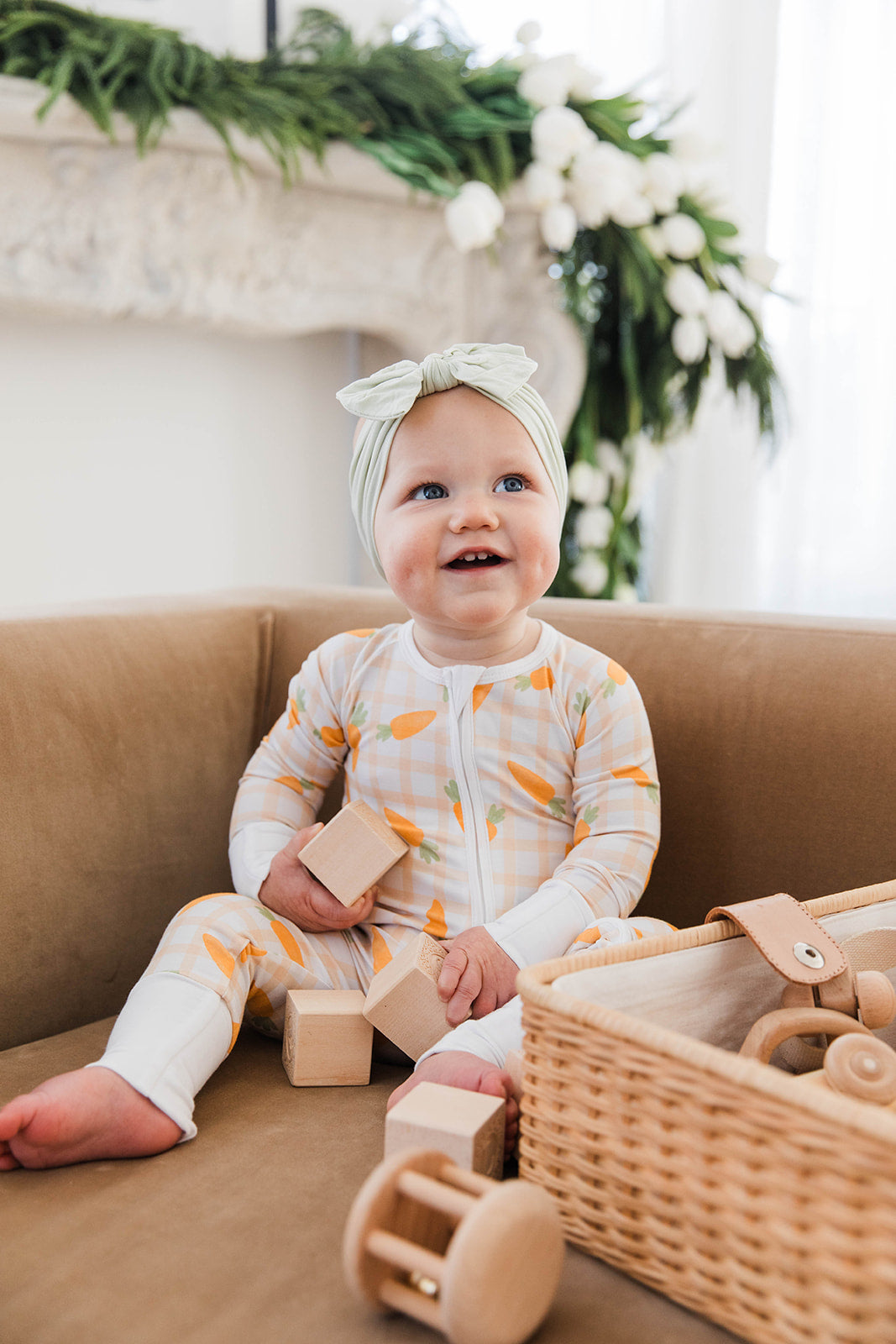 Zippered Romper in Carrot Patch Plaid