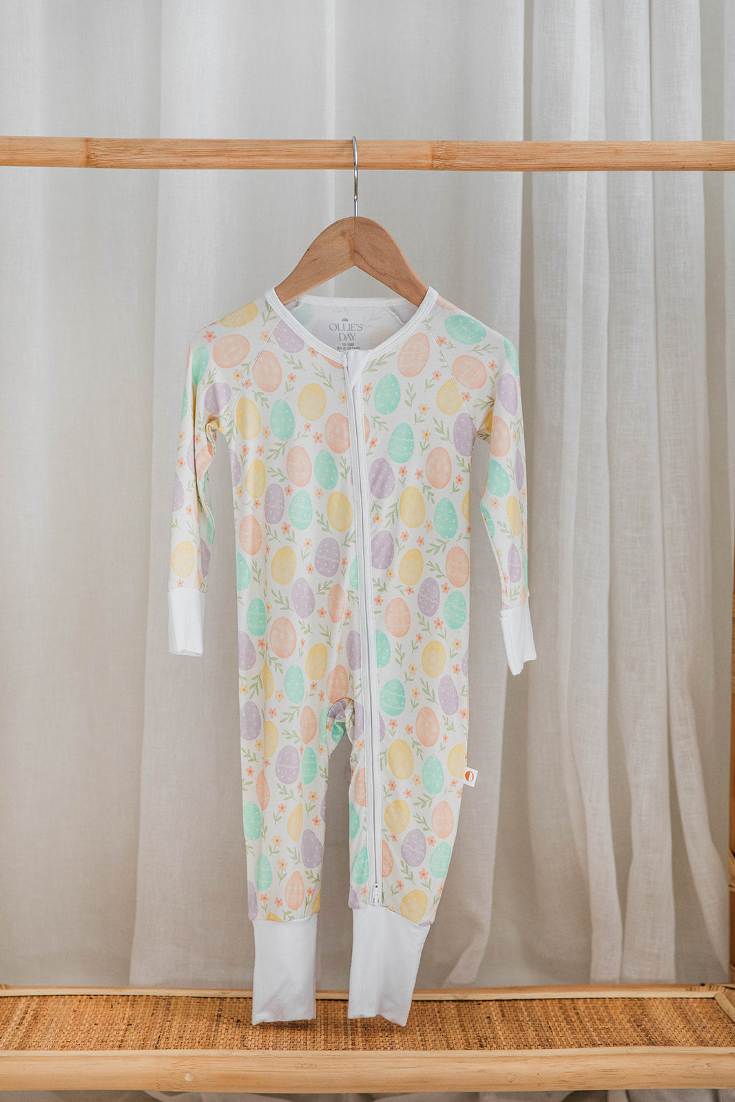 Zippered Romper in Pastel Egg Meadow