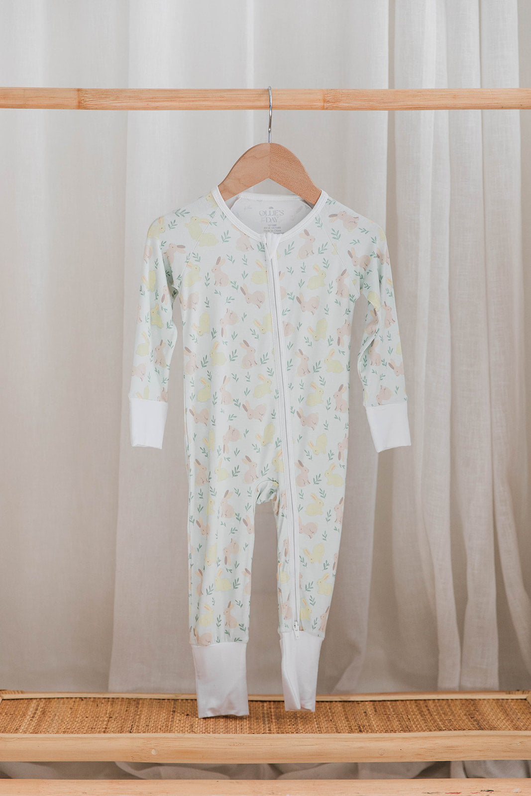 Zippered Romper in Sage Bunny Trail