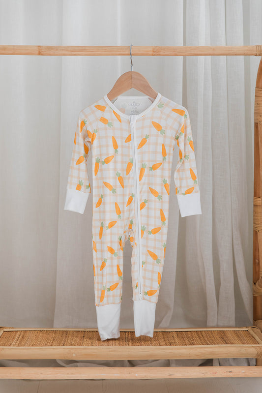 Zippered Romper in Carrot Patch Plaid