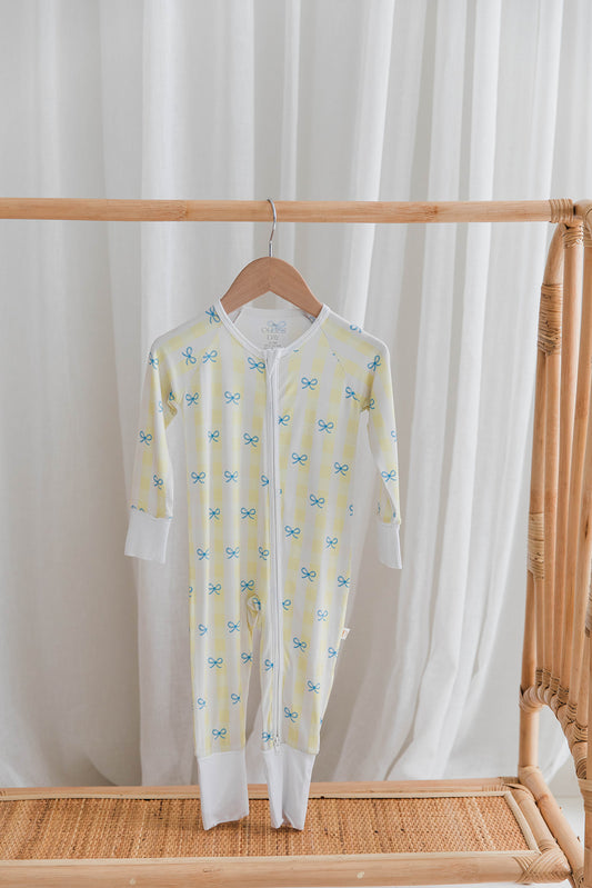 Zippered Romper in Lemoncello Check