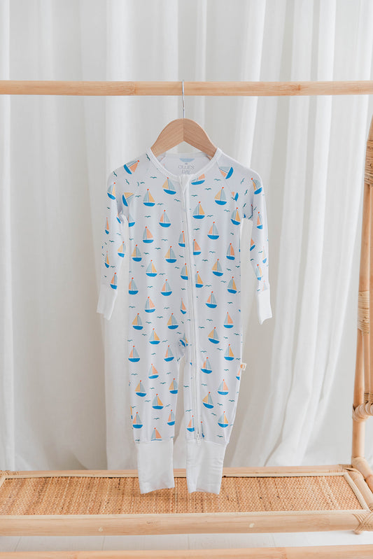 Zippered Romper in Coastal Breeze