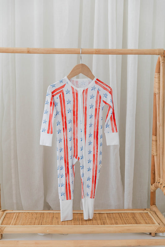 Zippered Romper in Stars and Stripes