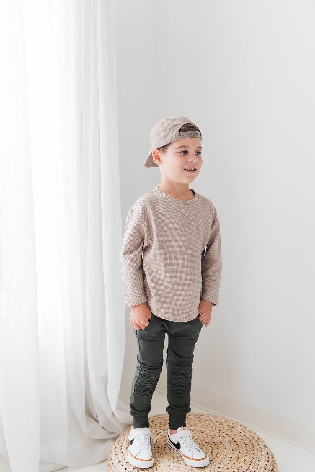 Long Sleeve Waffle Tee - Beige
