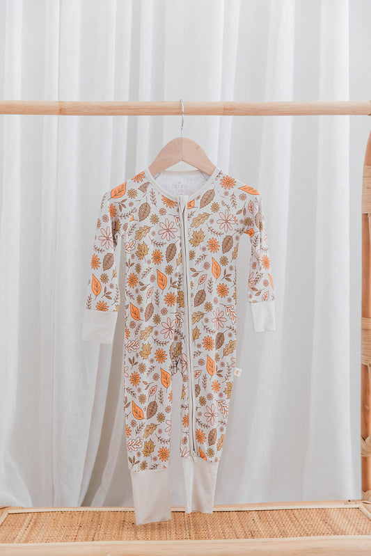 Zippered Romper in Fall Leaves