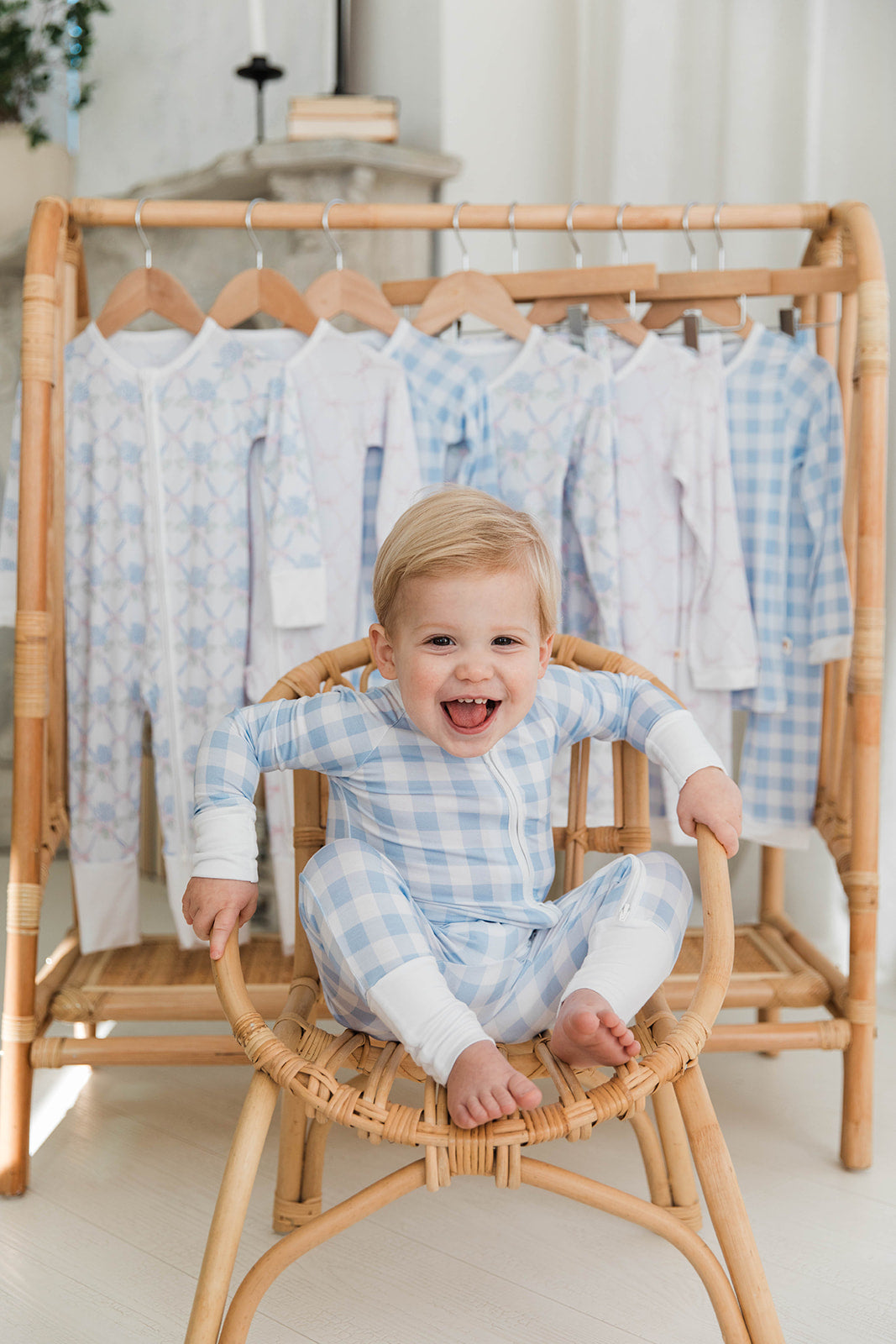 Zippered Romper in Blue Gingham