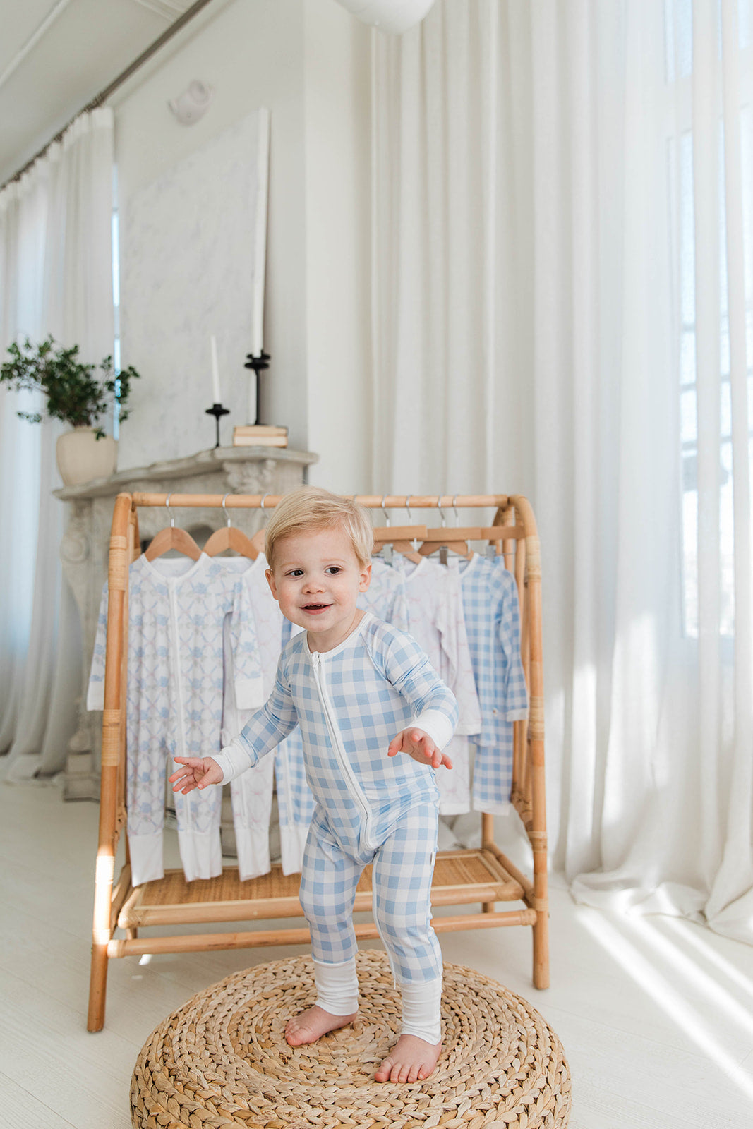 Zippered Romper in Blue Gingham