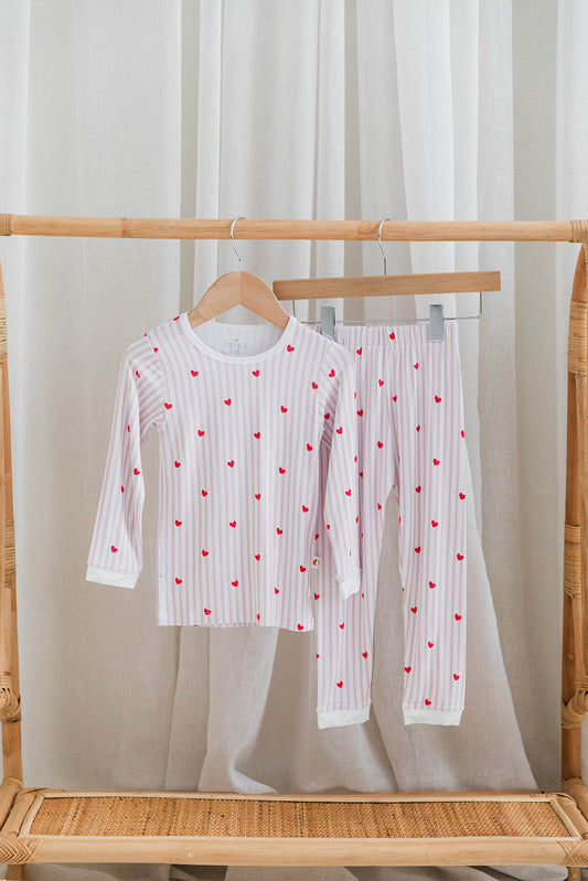 Two Piece Set in Sweetheart Stripes - Pink