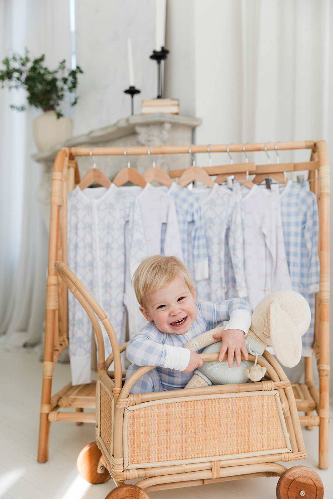 Zippered Romper in Blue Gingham