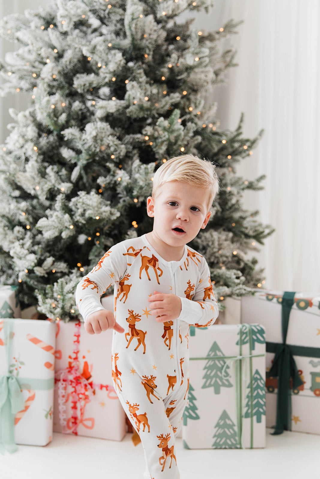 Zippered Romper in Reindeer Run