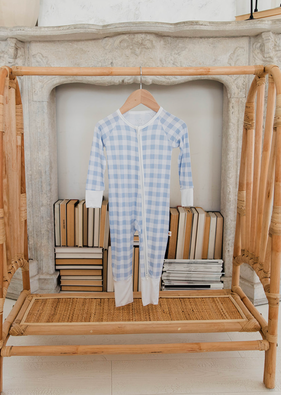 Zippered Romper in Blue Gingham